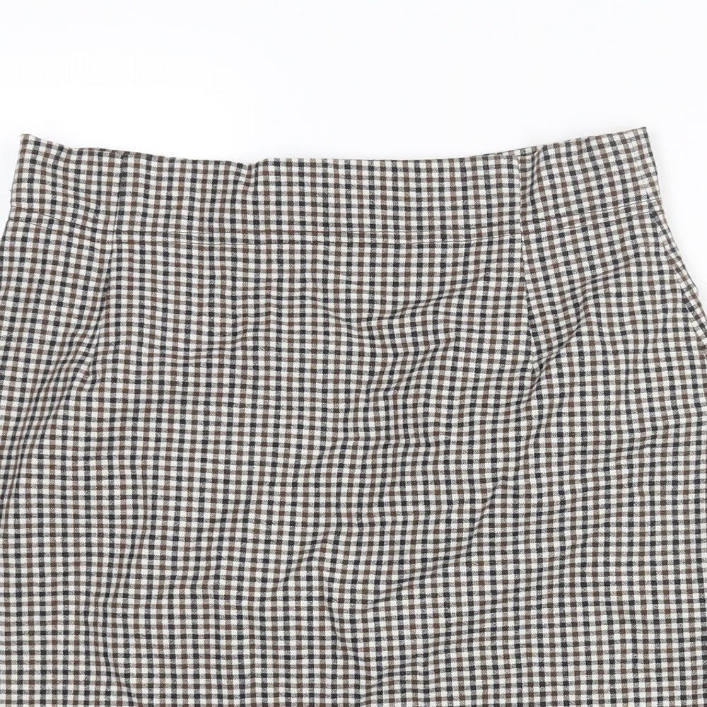 Artigiano Womens Beige Check Polyester Straight & Pencil Skirt Size 10 Zip