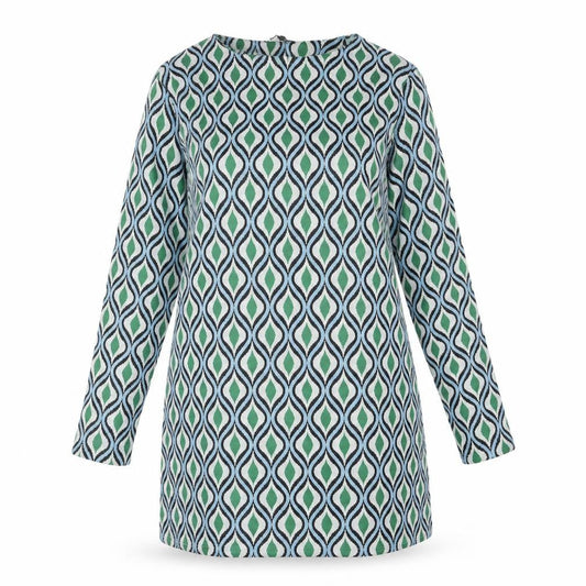 Zara Womens Green Geometric Polyamide Mini Size L Round Neck Pullover