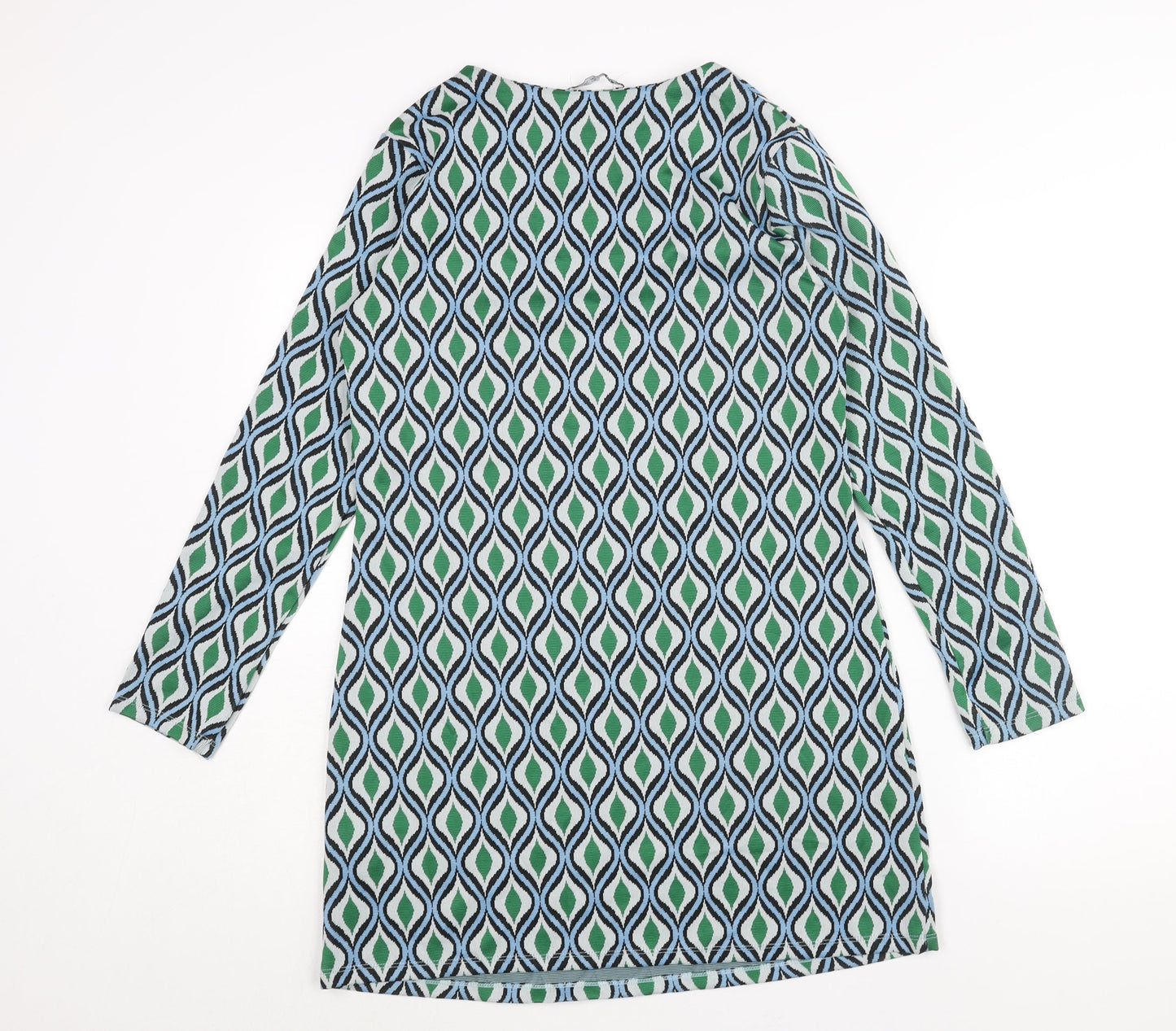 Zara Womens Green Geometric Polyamide Mini Size L Round Neck Pullover