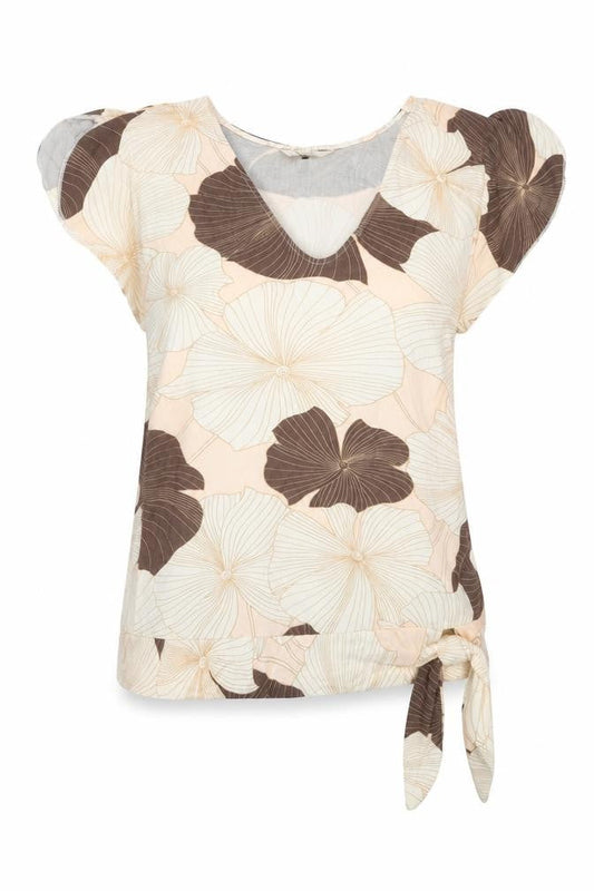 Marks and Spencer Womens Ivory Geometric Viscose Basic Blouse Size 16 V-Neck - Tie Detail