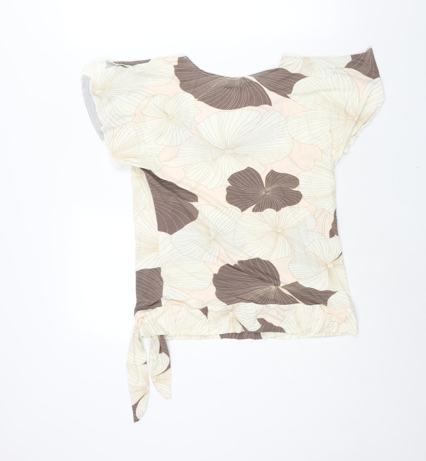 Marks and Spencer Womens Ivory Geometric Viscose Basic Blouse Size 16 V-Neck - Tie Detail