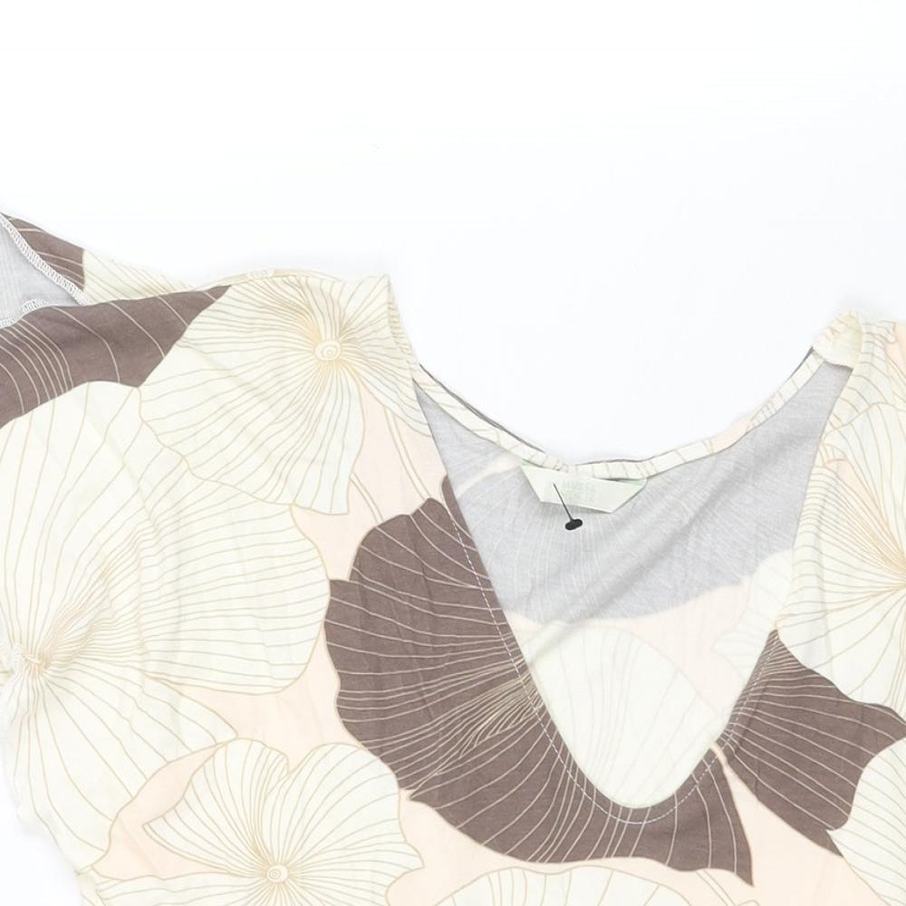 Marks and Spencer Womens Ivory Geometric Viscose Basic Blouse Size 16 V-Neck - Tie Detail