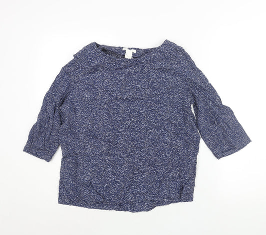 H&M Womens Blue Geometric Viscose Basic Blouse Size 8 Boat Neck