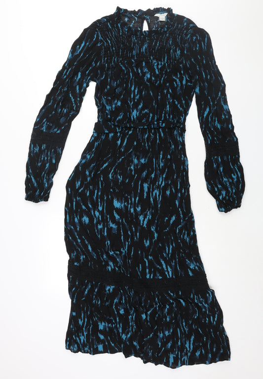 Monsoon Womens Black Geometric Viscose Shift Size 8 Mock Neck Button - Lace Detail