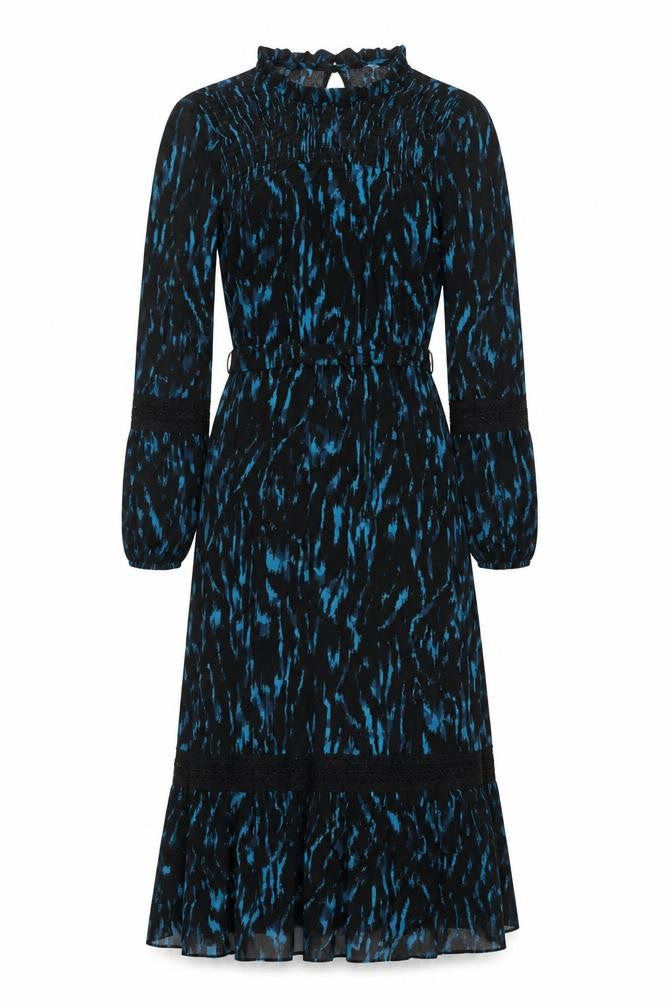 Monsoon Womens Black Geometric Viscose Shift Size 8 Mock Neck Button - Lace Detail