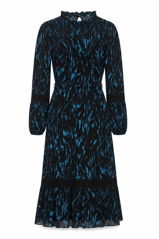 Monsoon Womens Black Geometric Viscose Shift Size 8 Mock Neck Button - Lace Detail