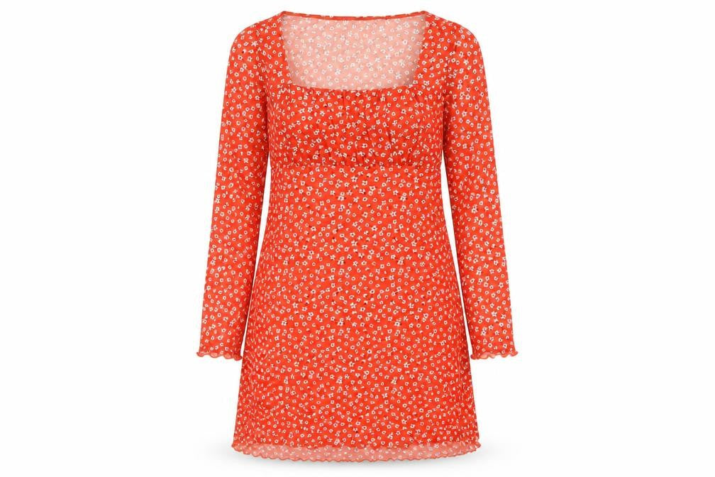 Divided by H&M Womens Red Floral Polyester Shift Size M Scoop Neck Pullover - Rouched