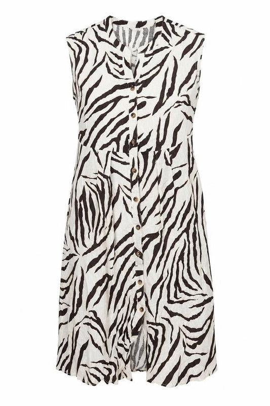 BPC Selection Womens Beige Animal Print Linen Shift Size 20 V-Neck Zip - Tiger Print