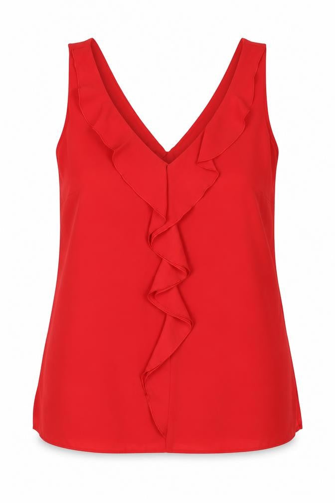 Wallis Womens Red Polyester Camisole Blouse Size 8 V-Neck - Waterfall Frill