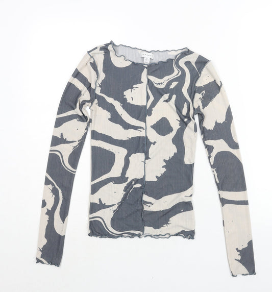 Topshop Womens Grey Geometric Polyester Basic Blouse Size 6 Boat Neck - Exposed Seam Detail