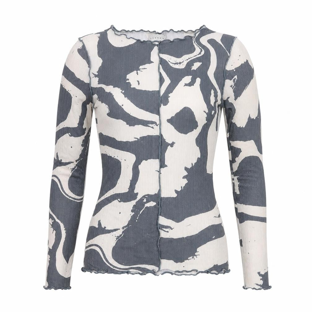 Topshop Womens Grey Geometric Polyester Basic Blouse Size 6 Boat Neck - Exposed Seam Detail