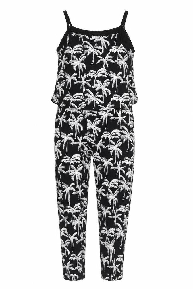 H&M Girls Black Geometric Viscose Jumpsuit One-Piece Size 10-11 Years L19 in Pullover - Palm Tree Print