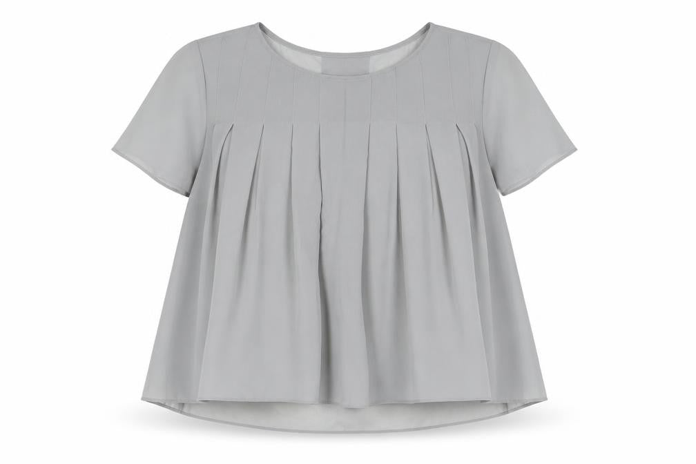 Marks & Spencer Womens Grey Polyester Basic Blouse Size 8 Round Neck - Pleat Detail Semi Sheer