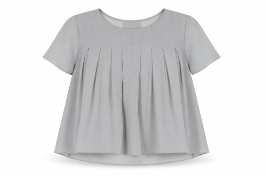 Marks and Spencer Womens Grey Polyester Basic Blouse Size 8 Round Neck - Pleat Detail Semi Sheer