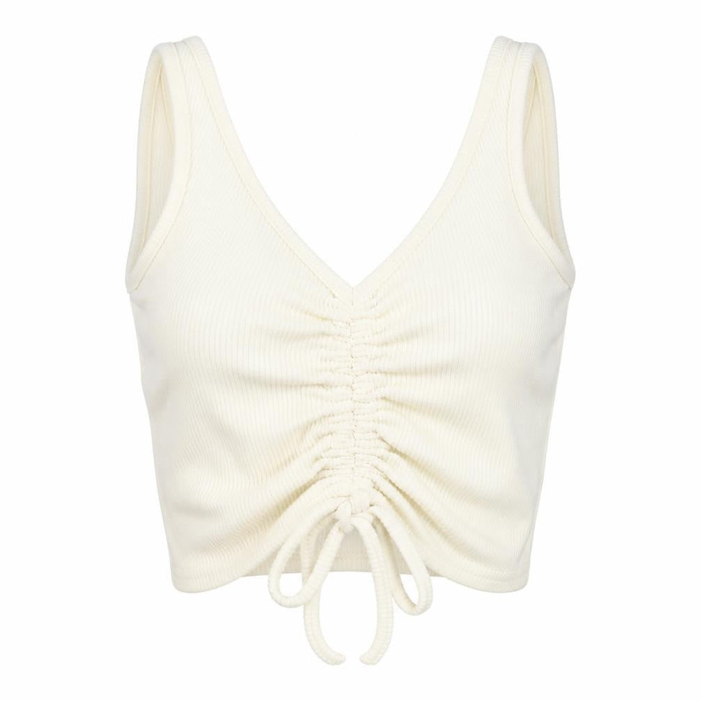 Missguided Womens Ivory Polyester Cropped Blouse Size 10 V-Neck - Drawstring Detail