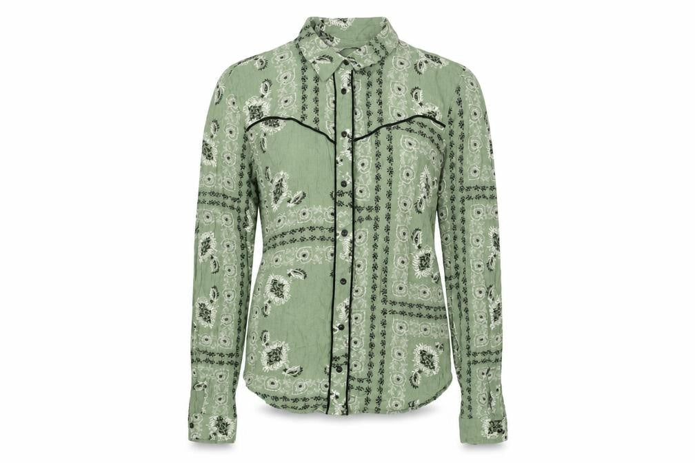 Stradivarius Womens Green Geometric Viscose Basic Button-Up Size L Collared - Piping Detail