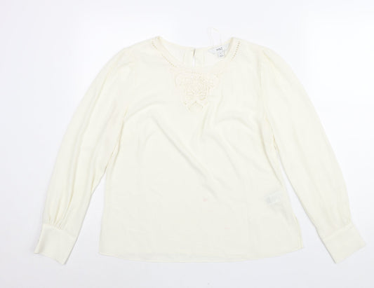 Marks and Spencer Womens Ivory Polyester Basic Blouse Size 10 Round Neck - Lace Detail