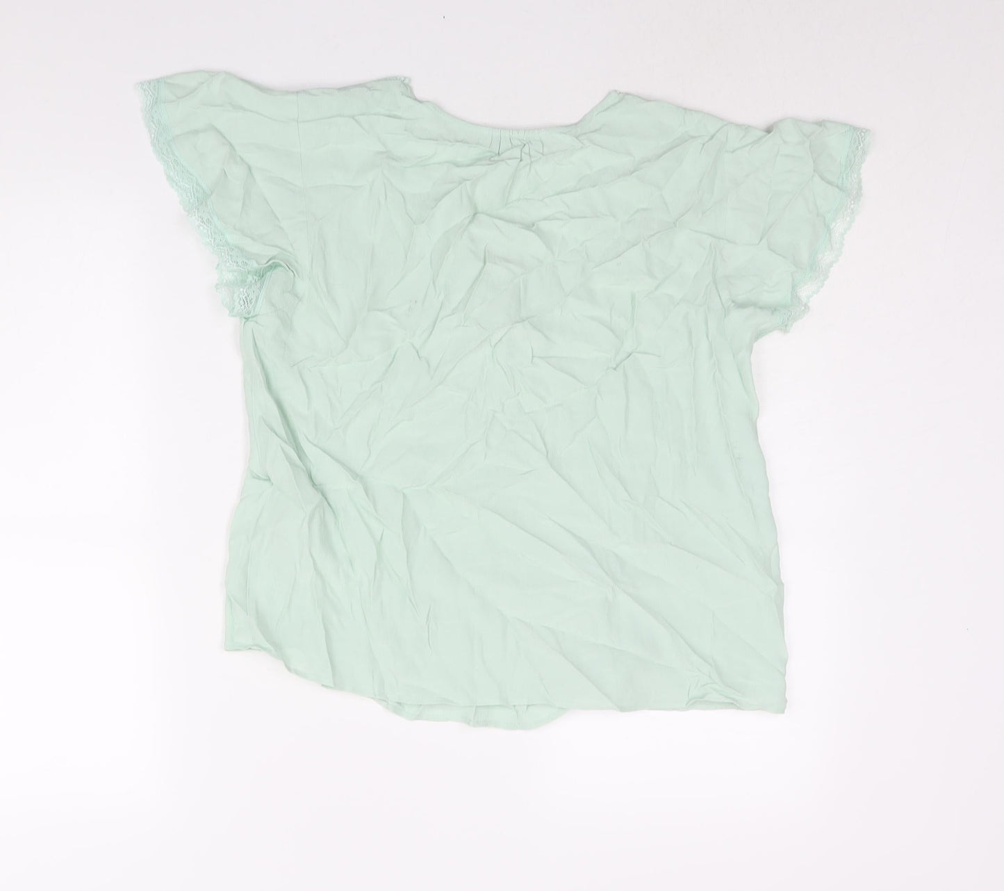 Marks and Spencer Womens Green Viscose Basic Blouse Size 10 V-Neck - Lace Trim