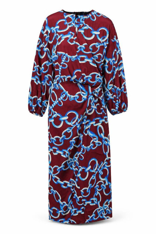 Zara Womens Red Geometric Polyester Maxi Size S V-Neck Button - Chain Print