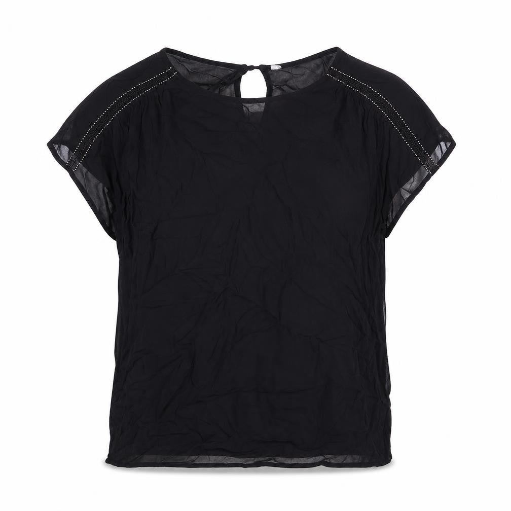 NEXT Womens Black Viscose Basic Blouse Size 14 Round Neck - Beading Detail