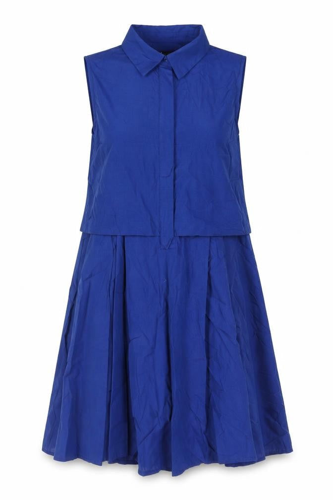 Zara Womens Blue Cotton Shirt Dress Size XS Collared Button - Pleated