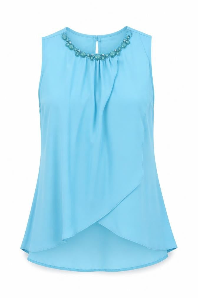M&Co Womens Blue Polyester Camisole Blouse Size 10 Round Neck - Beaded Neckline
