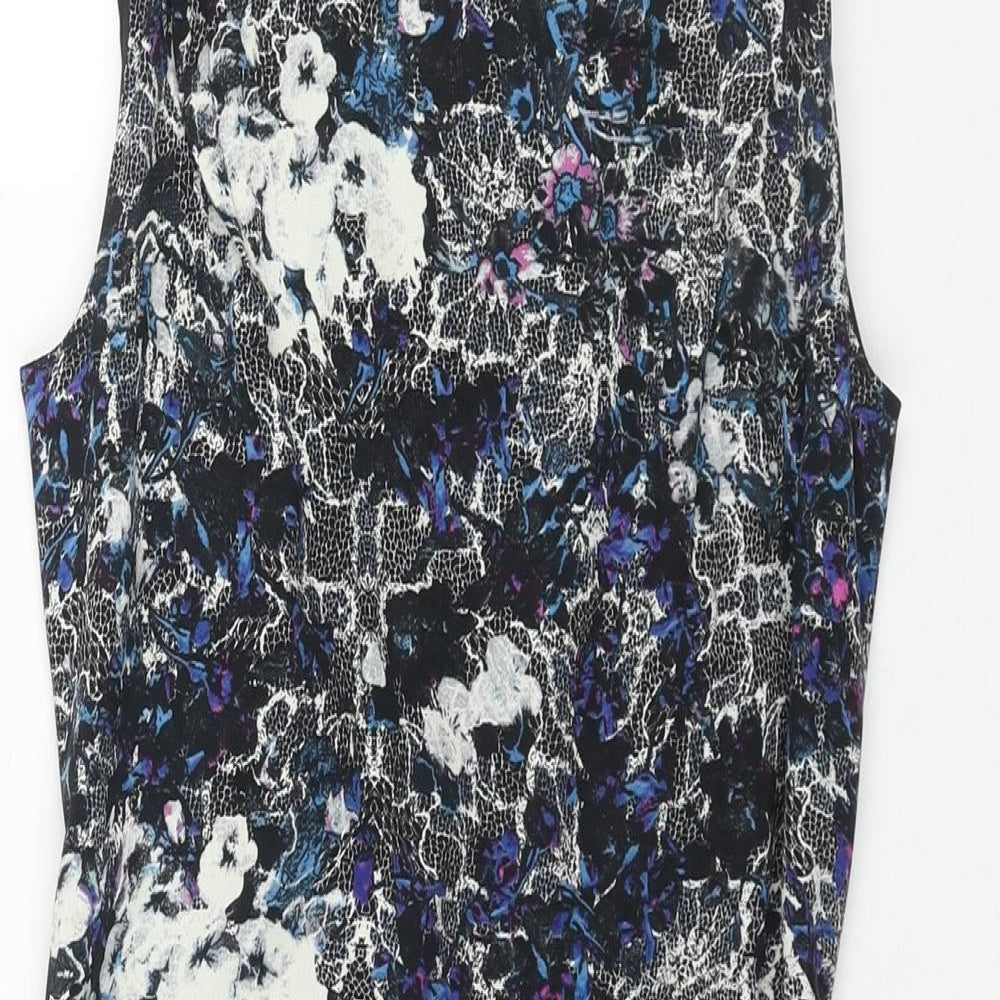Warehouse Womens Black Geometric Polyester Shift Size 8 Round Neck Zip - Shoulder Pads