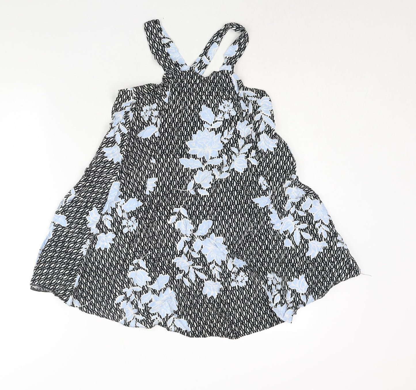 Miss Selfridge Womens Black Geometric Viscose A-Line Size 4 Square Neck Pullover - Floral Print