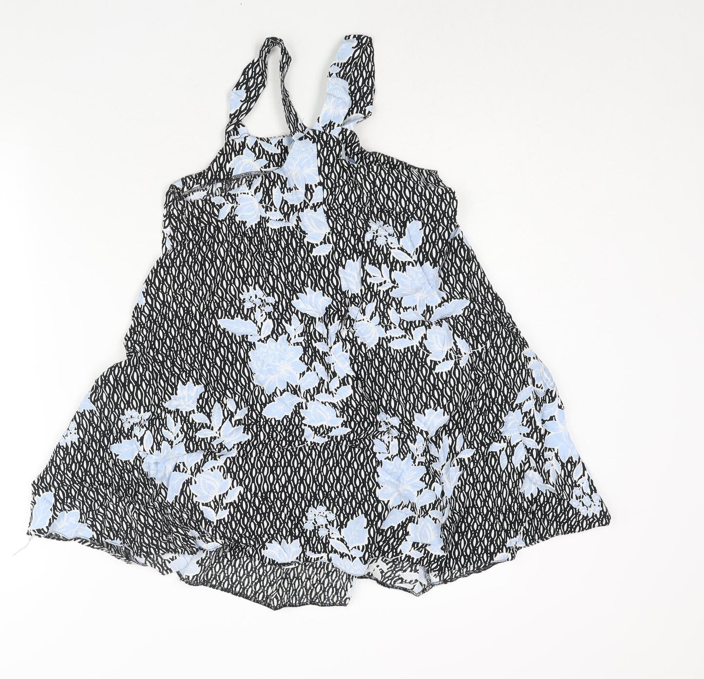 Miss Selfridge Womens Black Geometric Viscose A-Line Size 4 Square Neck Pullover - Floral Print