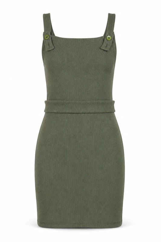 I SAW IT FIRST Womens Green Polyester Pinafore/Dungaree Dress Size 10 Square Neck Button - Backless