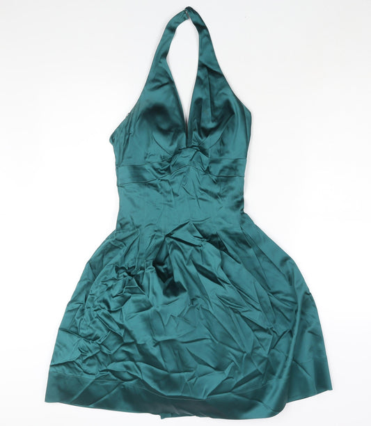 Warehouse Womens Green Acetate Fit & Flare Size 8 Halter Zip - Tulle Underskirt