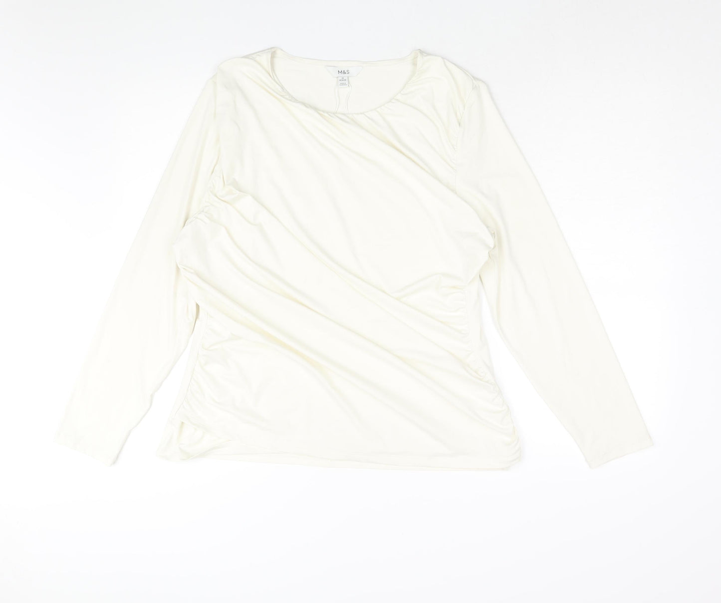 Marks and Spencer Womens Ivory Polyester Basic Blouse Size 20 Round Neck - Rouched