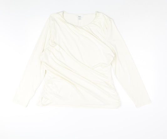 Marks and Spencer Womens Ivory Polyester Basic Blouse Size 20 Round Neck - Rouched