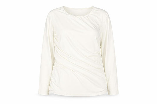 Marks and Spencer Womens Ivory Polyester Basic Blouse Size 20 Round Neck - Rouched