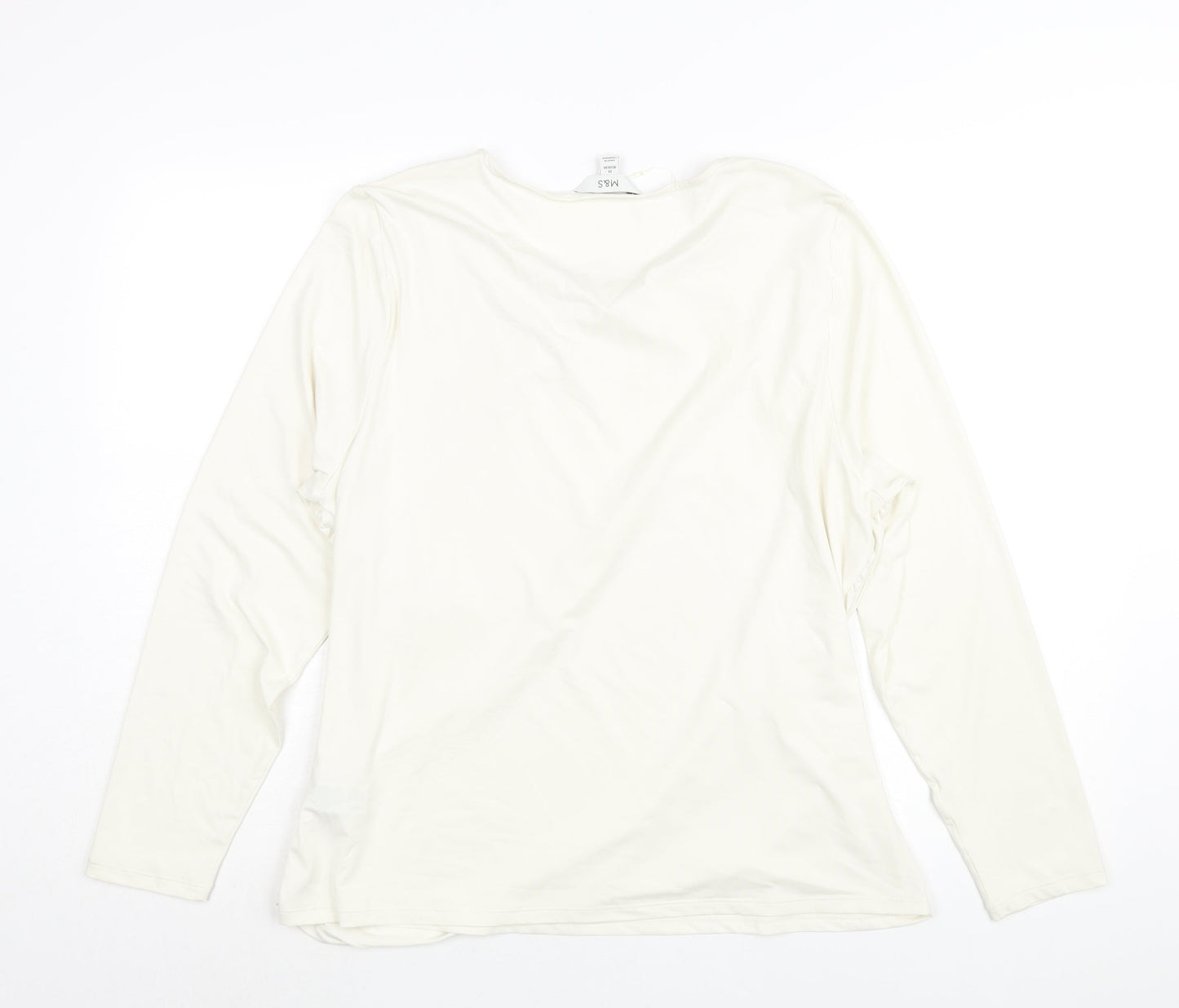 Marks and Spencer Womens Ivory Polyester Basic Blouse Size 20 Round Neck - Rouched