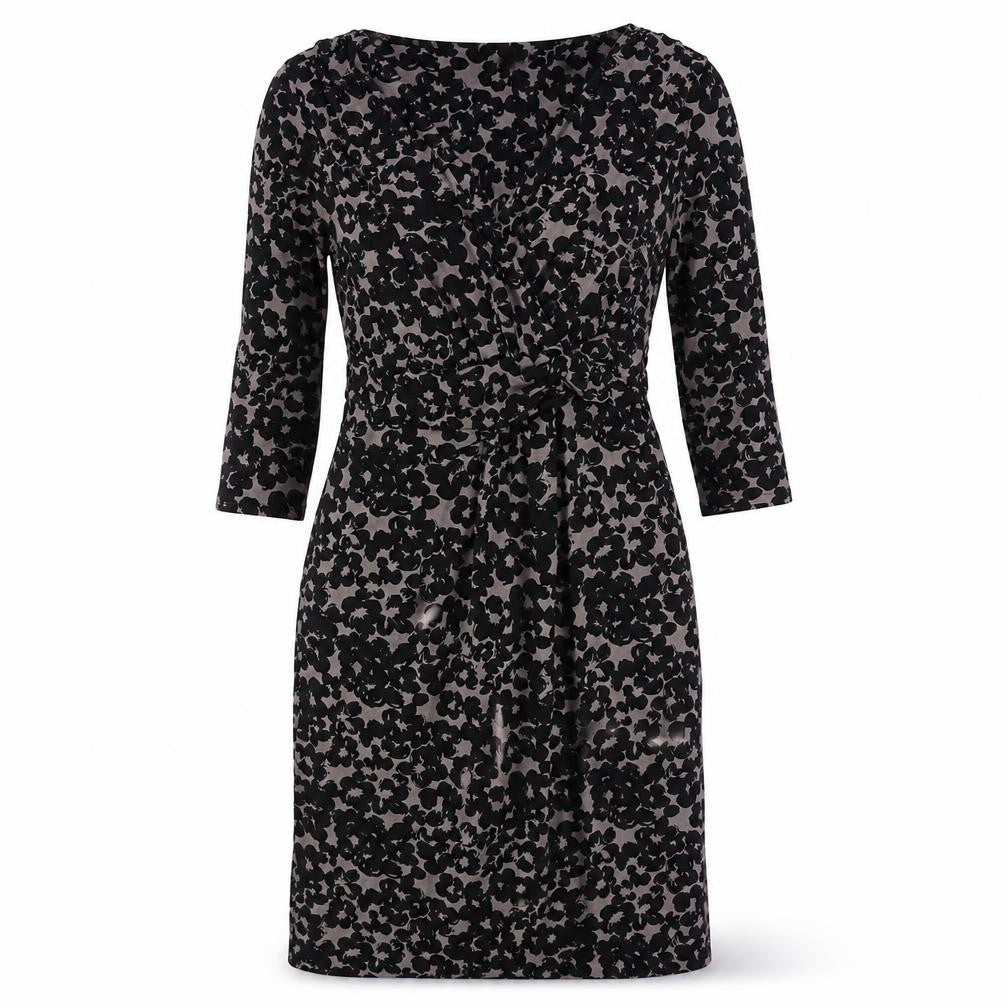 Monsoon Womens Black Geometric Viscose Shift Size 12 V-Neck Pullover - Belted