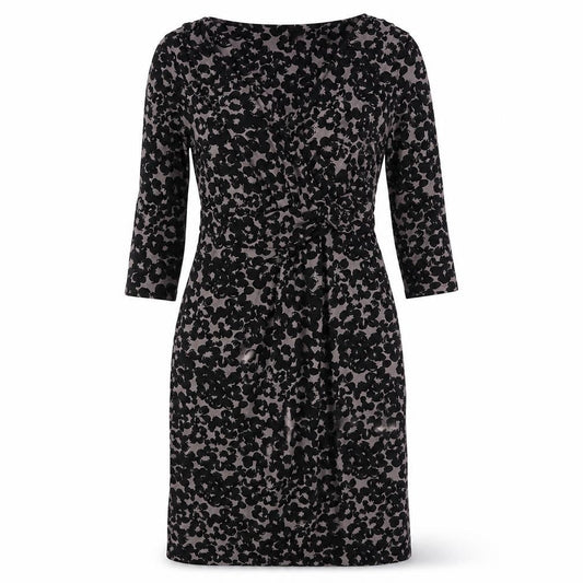 Monsoon Womens Black Geometric Viscose Shift Size 12 V-Neck Pullover - Belted