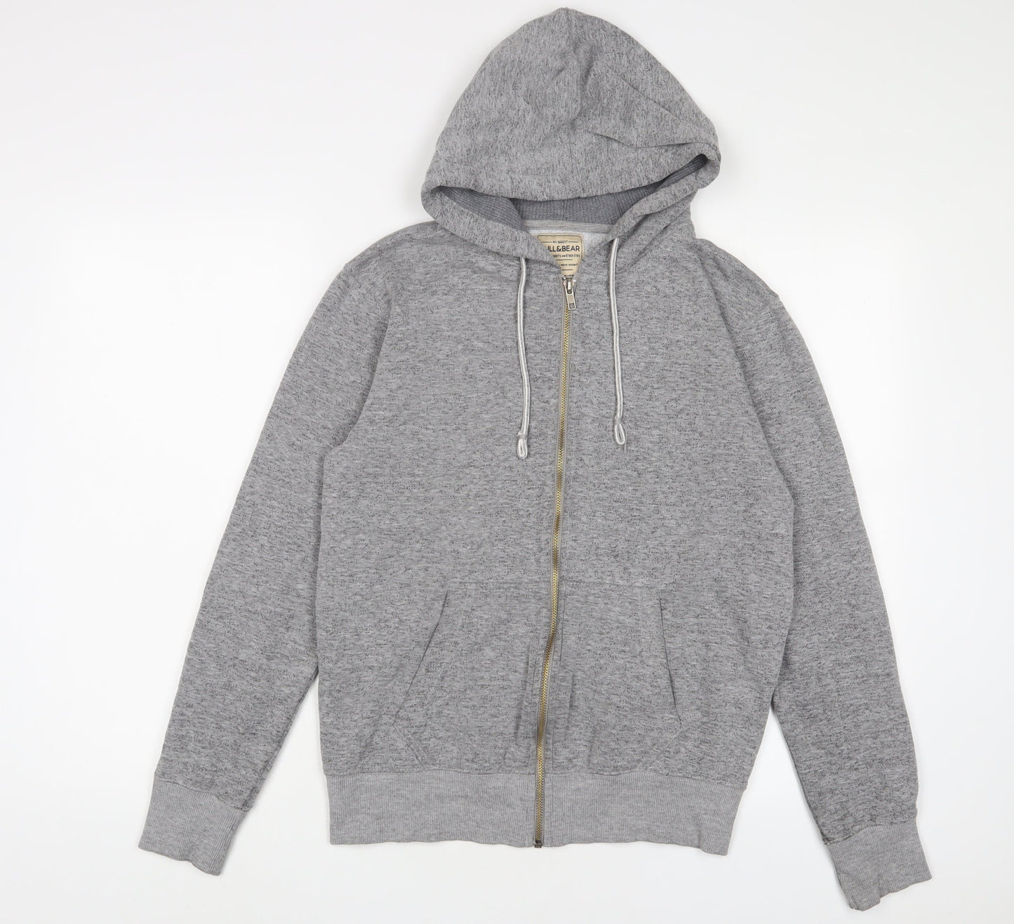 Pull&Bear Mens Grey Cotton Full Zip Hoodie Size S