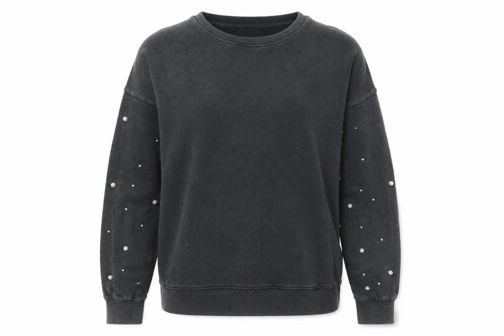New Look Womens Grey Cotton Pullover Sweatshirt Size M Pullover - Beaded