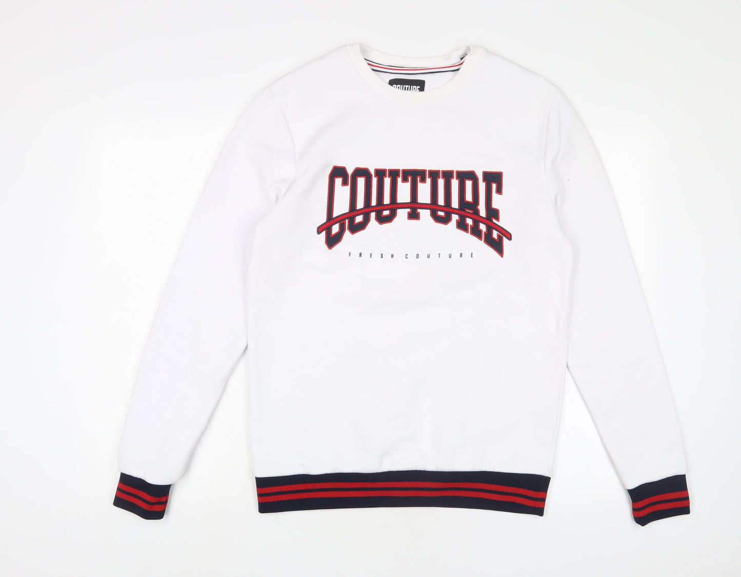 Couture Mens White Cotton Pullover Sweatshirt Size M - Logo, Embroidered