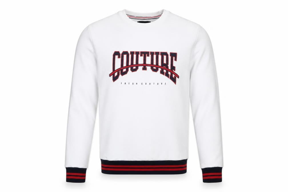 Couture Mens White Cotton Pullover Sweatshirt Size M - Logo, Embroidered