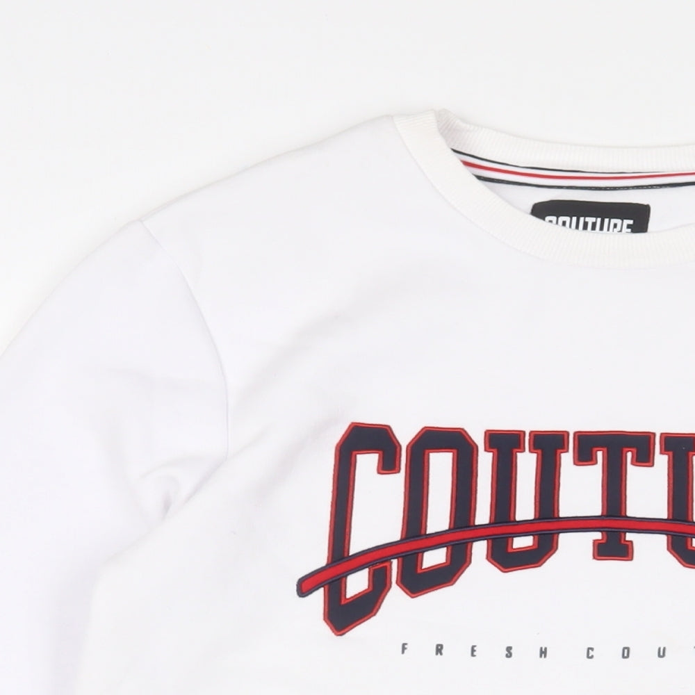 Couture Mens White Cotton Pullover Sweatshirt Size M - Logo, Embroidered