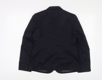 Back view of Aspire boys’ blue jacket blazer, size 8, years button