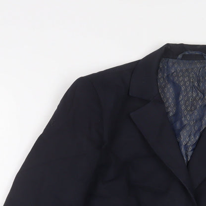 Close-up detail of Aspire boys’ blue jacket blazer, size 8, years button