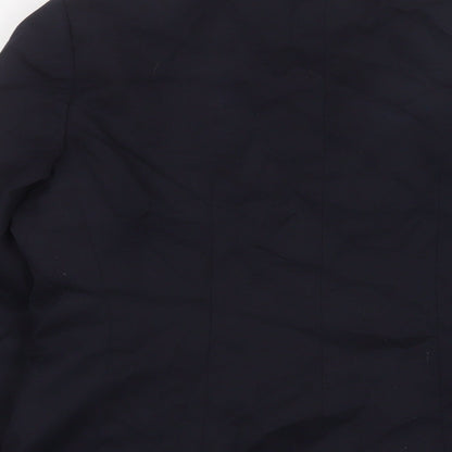 Brand and care label for Aspire boys’ blue jacket blazer, size 8, years button