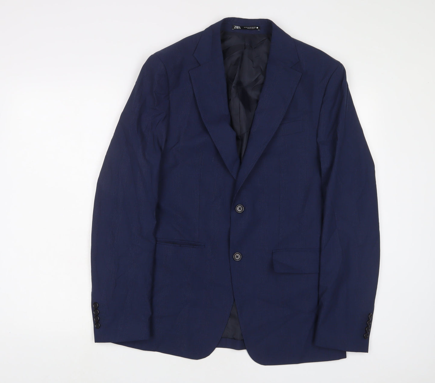 Zara Mens Blue Wool Jacket Suit Jacket Size 38 Regular