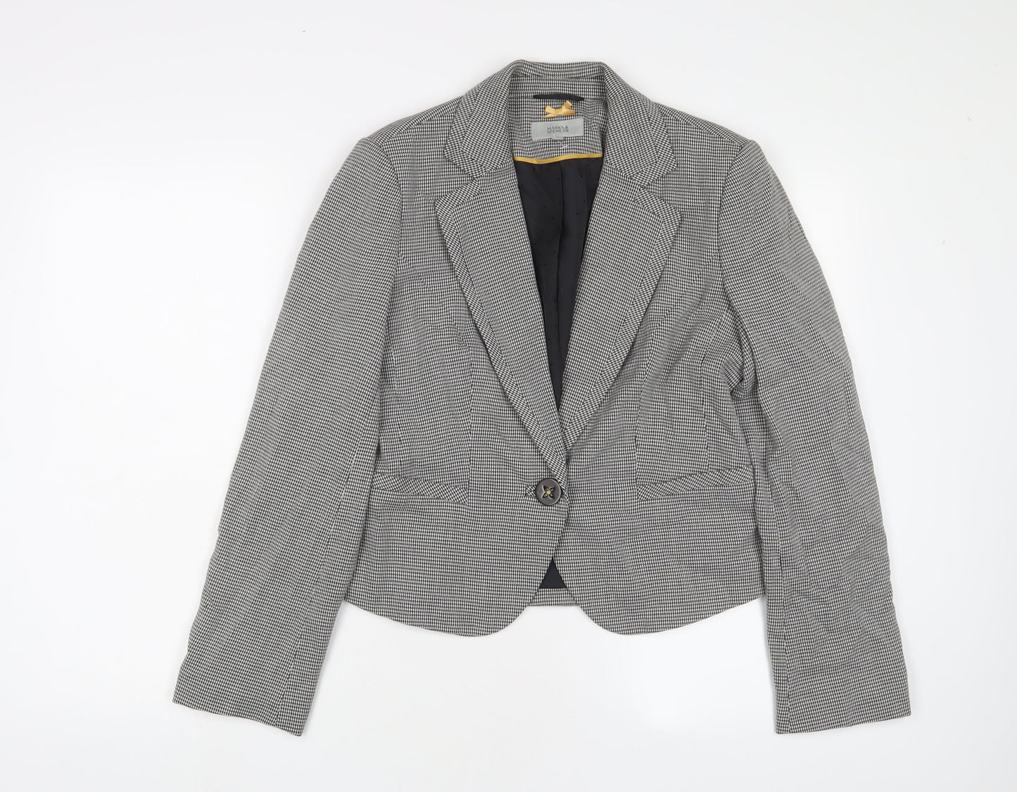 Marks and Spencer Womens White Herringbone Jacket Blazer Size 12 Button