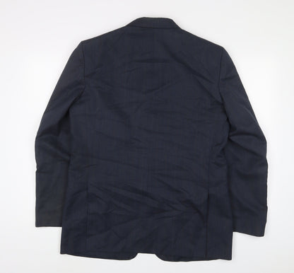 Back view of C&A men’s blue wool jacket suit jacket, size 40, regular