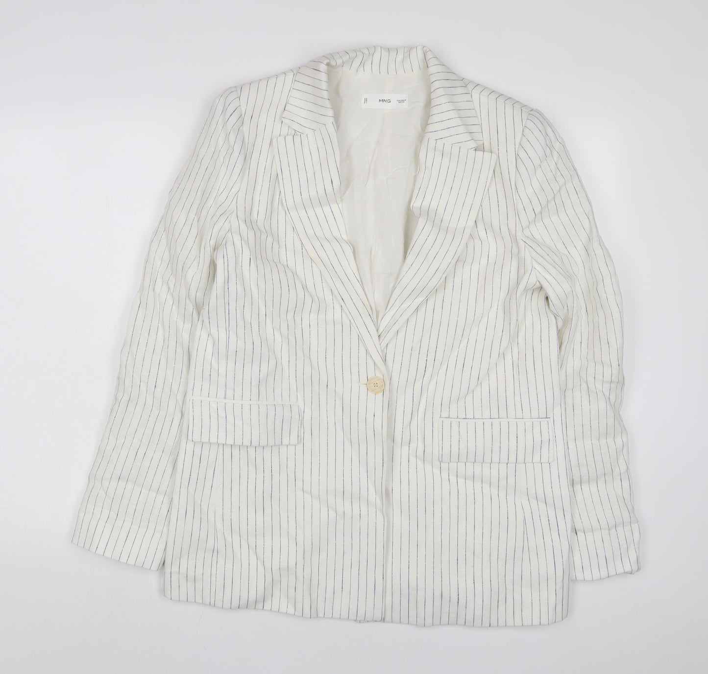 Mango Womens White Striped Jacket Blazer Size M Button