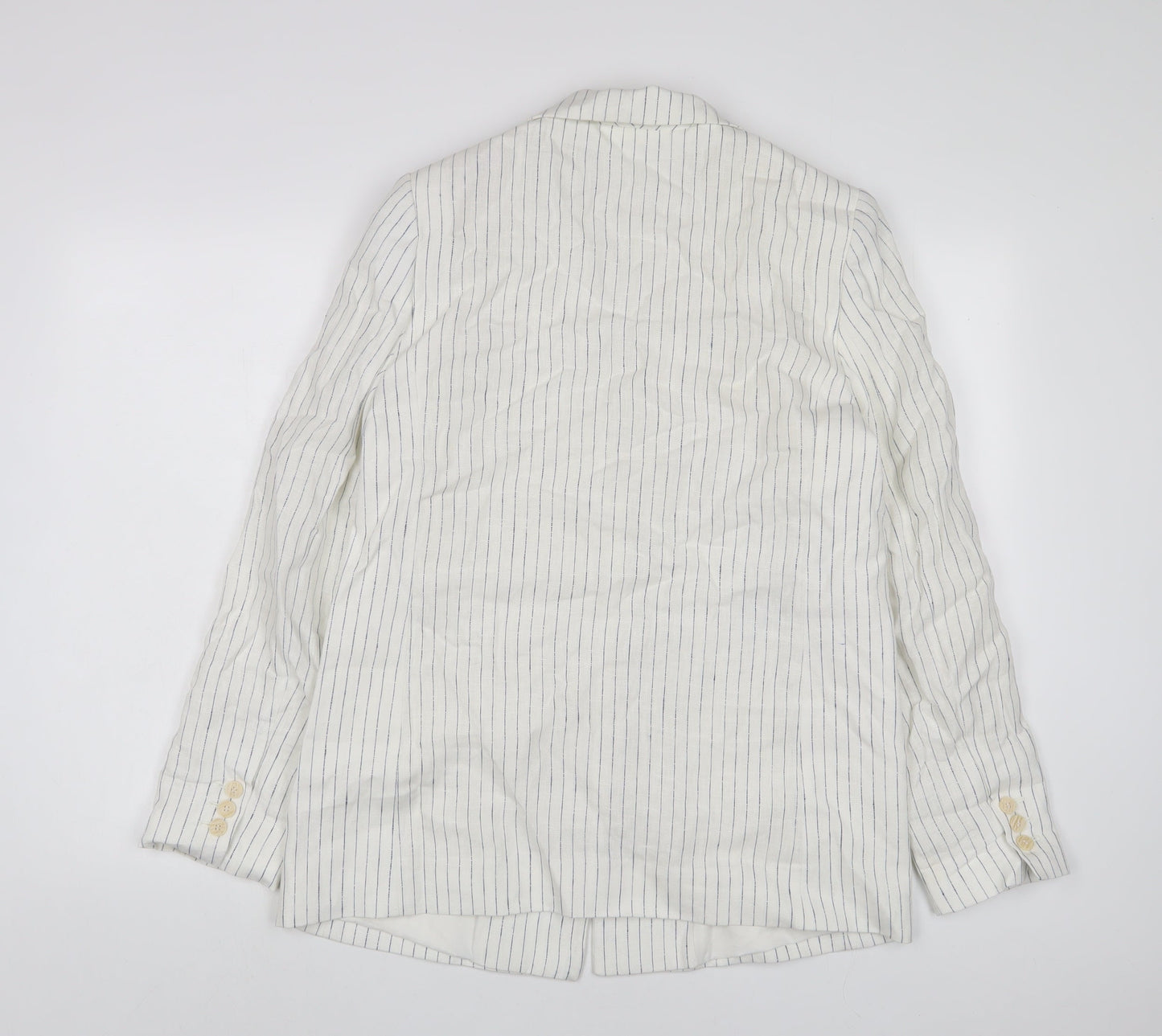Mango Womens White Striped Jacket Blazer Size M Button